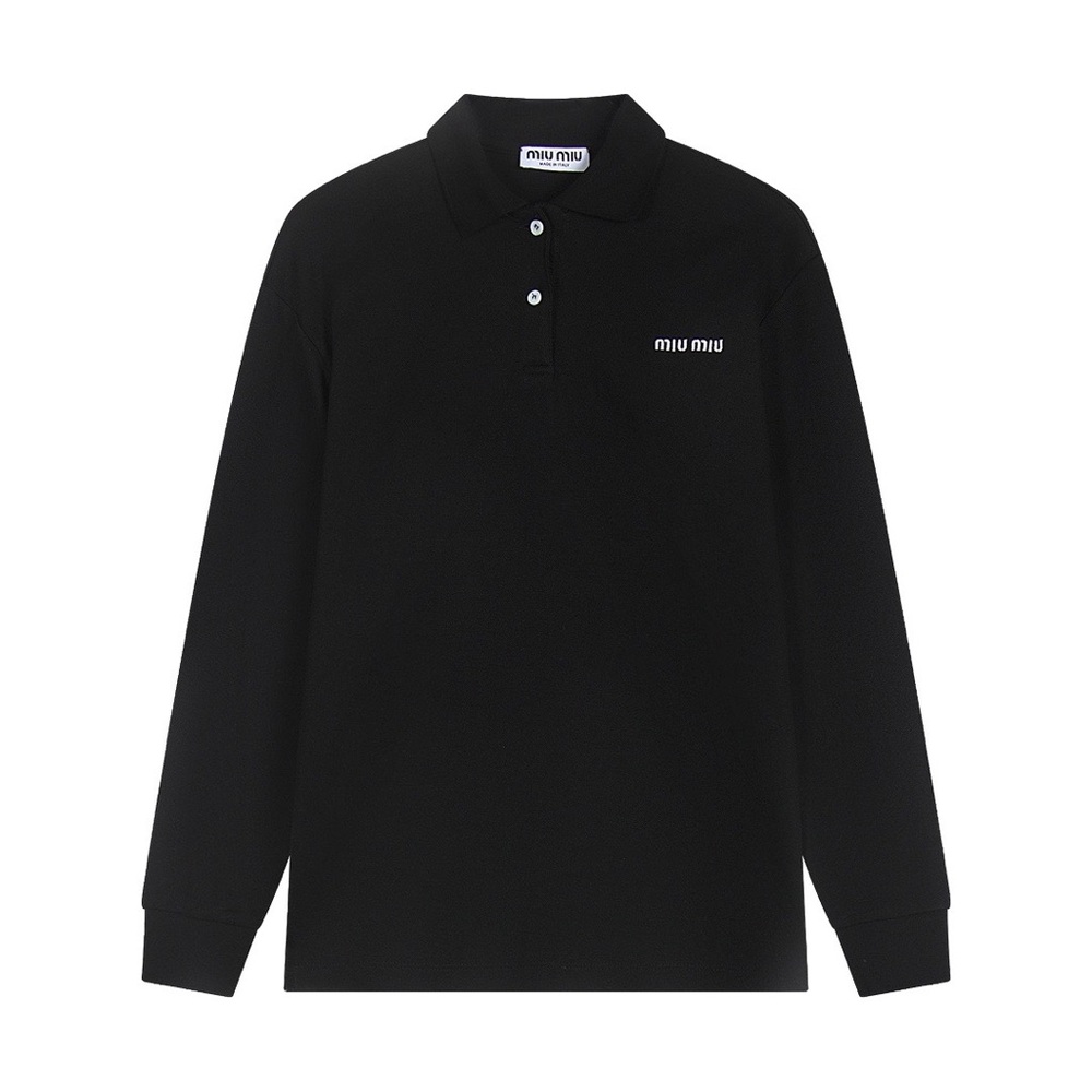 MIU MIU black long-sleeved polo shirt